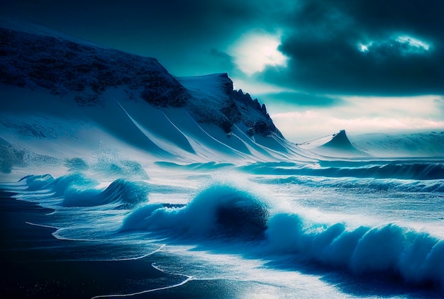 Storm on the ocean Beautiful landscape of Islandia Norway Generative AI