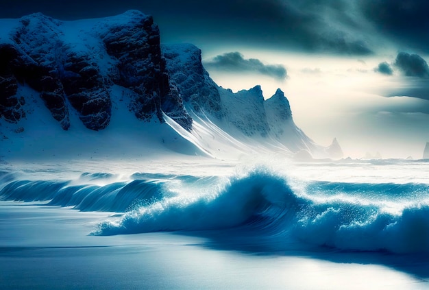 Storm on the ocean Beautiful landscape of Islandia Norway