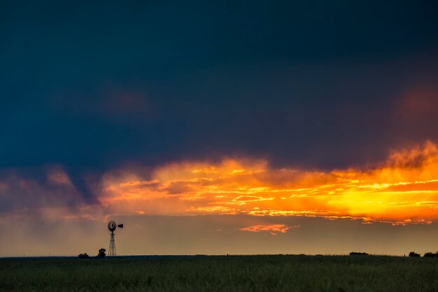 Storm rain in rural landscape La Pampa Province Patagonia Argentina