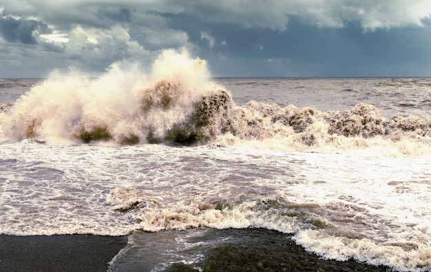 Storm at sea with crashing big waves