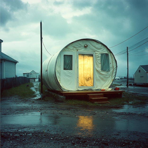 Photo a storm shelter set up for families during a hurricane