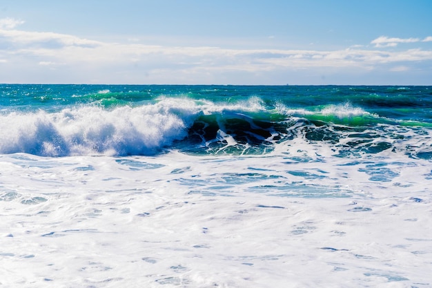 Storm and storm in the Black sea Emerald storm waves from the snowwhite sea in the waters