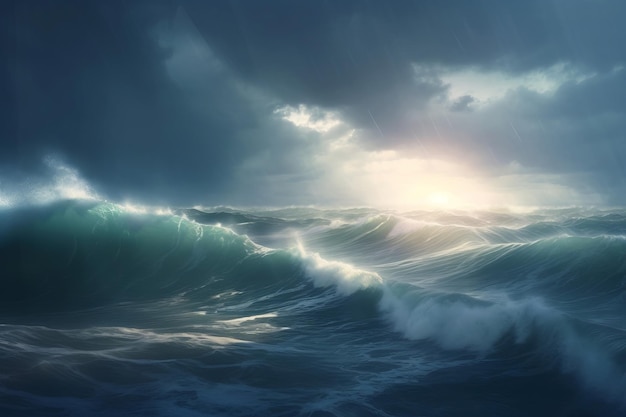 Stormy blue ocean wave Generate Ai