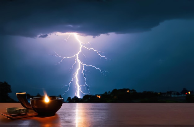 Stormy and gloomy sky thunder