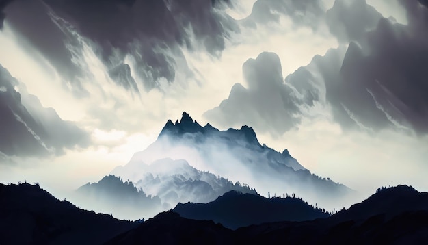 Stormy mountain silhouette background