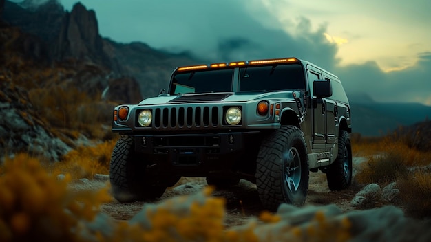 Stormy Mountain Terrain Exploration in Sturdy Hummer Vehicle