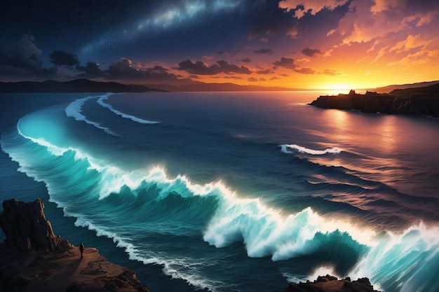 a stormy sea or a glittering night sky