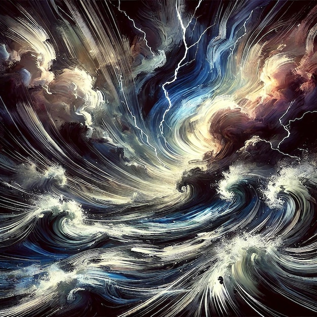 Photo stormy sea at night bold waves and lightning in an abstract illustration