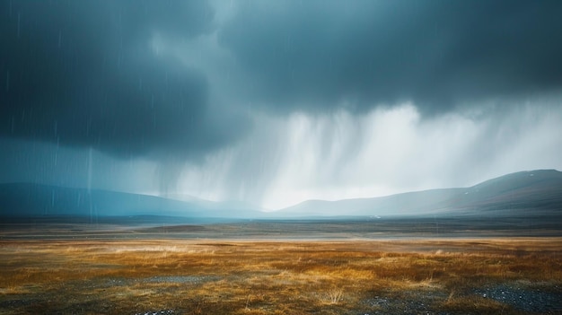 Photo a stormy sky with a field of yellow grass