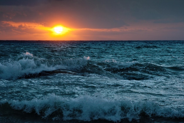 Stormy sunsrise on the sea