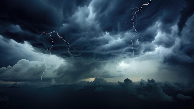 Stormy Weather Dark Cloudy Sky in Rainy Season Nature's Roar of Thunderstorm in Brackground