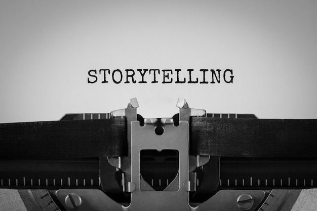 Photo storytelling text typed on retro typewriter