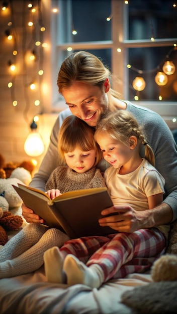 Photo storytime bliss tender mother and children bonding over a book