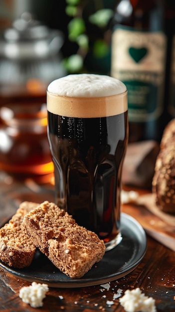 Stout beer and traditional Irish soda bread Irish pub with St Patricks Day decor AI Generated