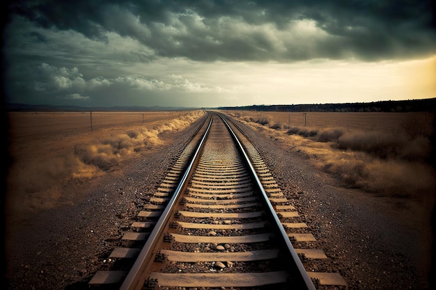 Straight line rails and sleepers railways extending into distance