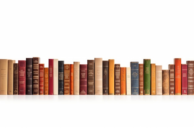 Straight and Neat A Display of Books in a Row on a White Background