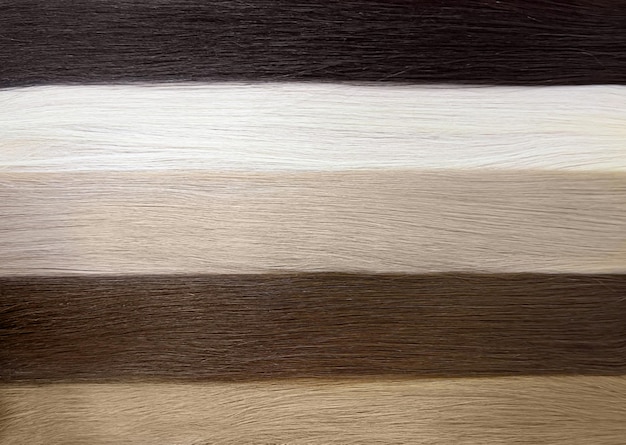 Strands of natural hair of different colors for extensions Hair color palette