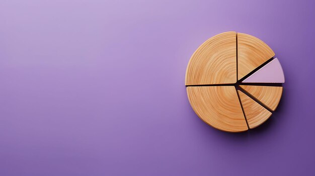 Strategic Financial Analysis Concept with Wooden Blocks Pie Chart on Purple Background