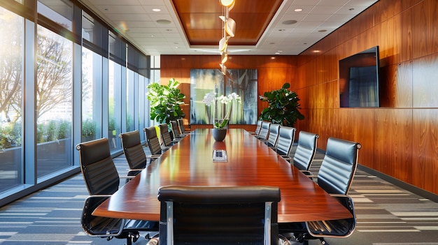 A strategic planning session in a modern boardroom where senior executives outline longterm goals