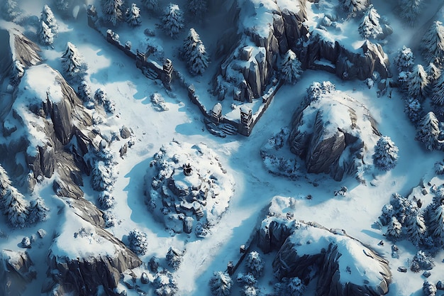 Photo strategic snowcovered mountain pass battle map overview