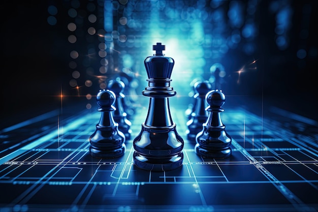 Strategy and innovation planning for a chess competition with futuristic graphic icons and a black a