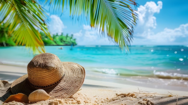 Straw Hat on the Beach in Lush Scenery