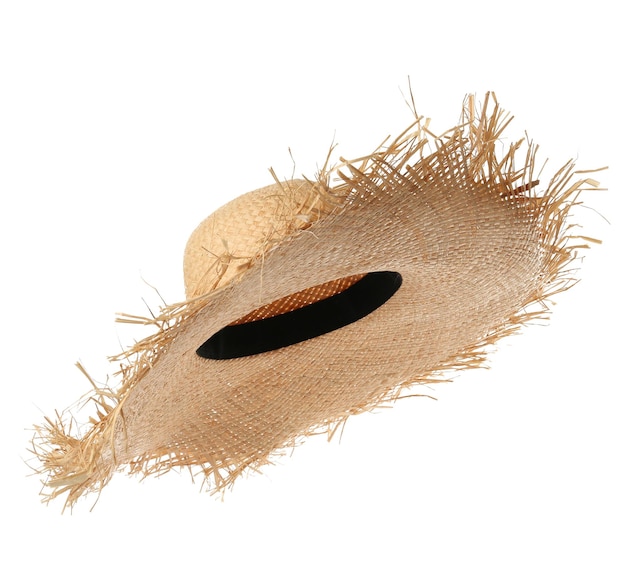 Straw hat isolated on white Stylish headdress