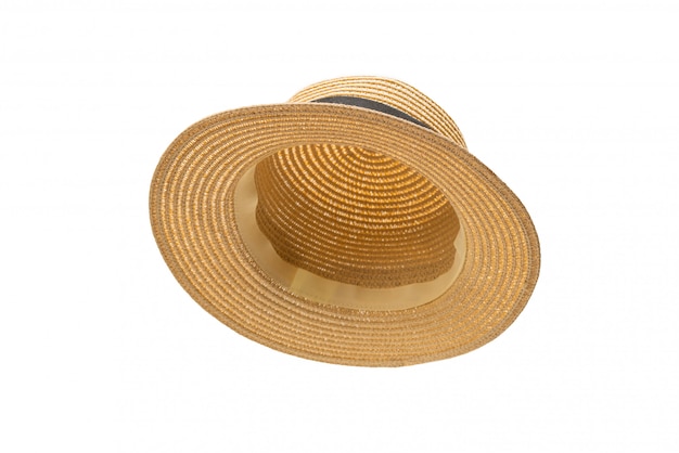 Straw hat with black bow isolated on white