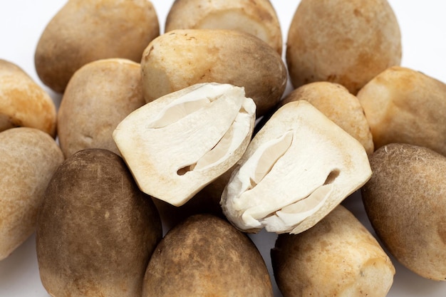 Straw mushroom on white background.