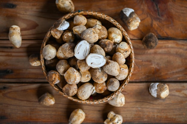 Straw mushrooms on basket fresh mushrooms slice for cooking food