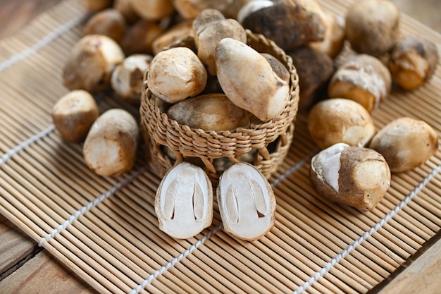 Straw mushrooms on basket fresh mushrooms slice for cooking food