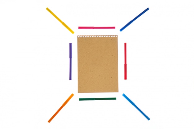 Straw notebook and colorful pens