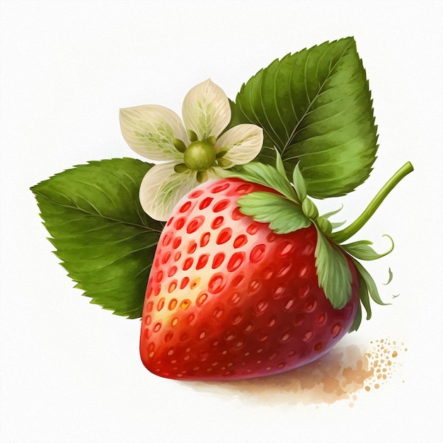 Strawberries are ripe berries Illustration of strawberries with green leaves on a white background Proper nutrition ripe strawberries