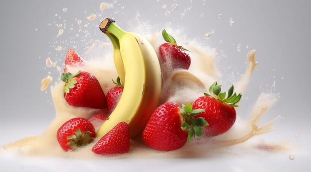 strawberries and bananas with cream stir fry generativa IA