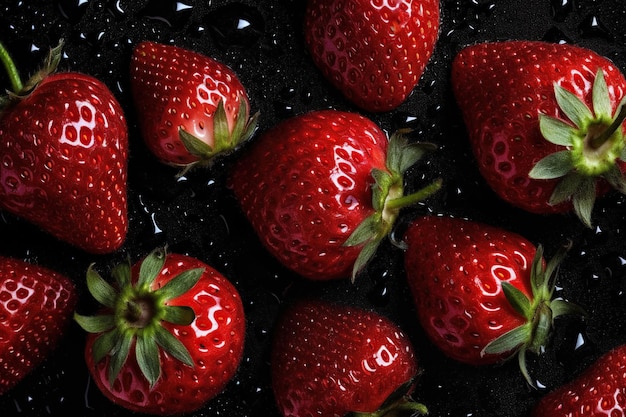 Strawberries on a black background Generative AI