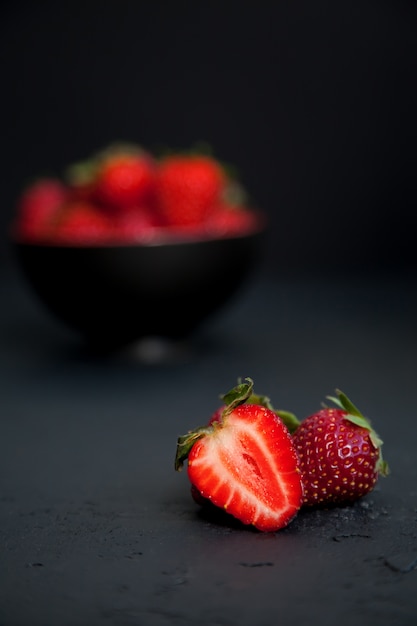 Strawberries on a black background