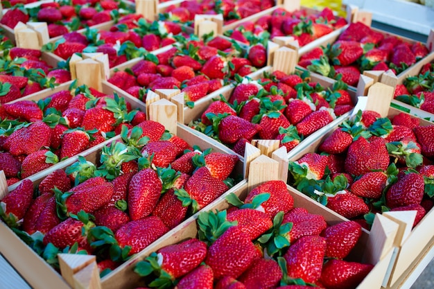 Strawberries boxes baskets texture in market