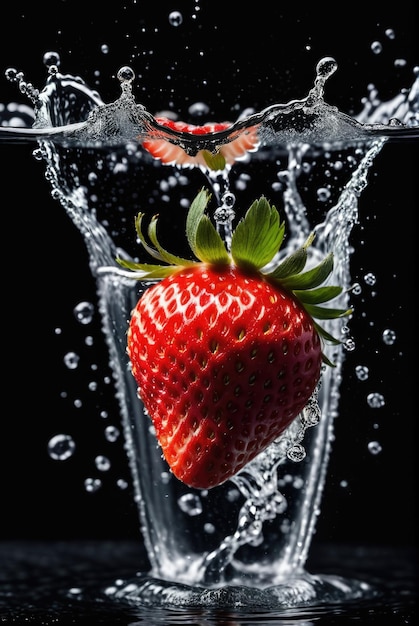 Strawberries creating ripples as they splash into water