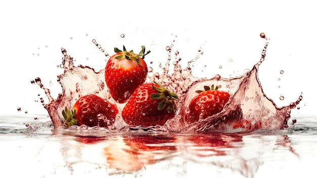 Strawberries falling into a water splash