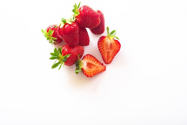 Strawberries isolated on white background inside view Sliced strawberries half a berry