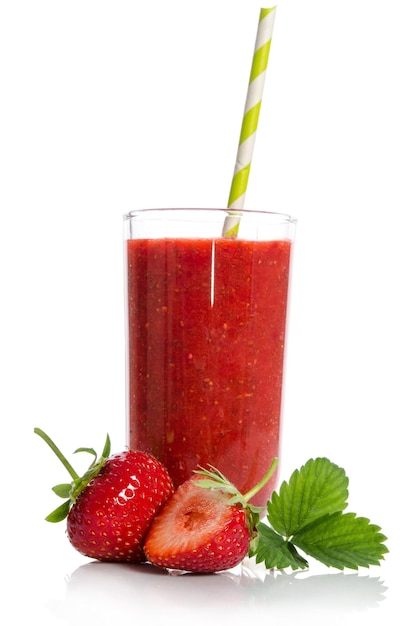 Strawberries one and half with strawberry cocktail smoothie isolated on white backgraund