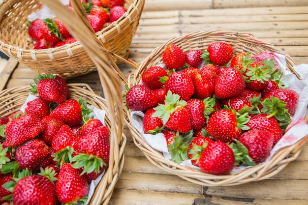 Strawberries in outdoor gardens