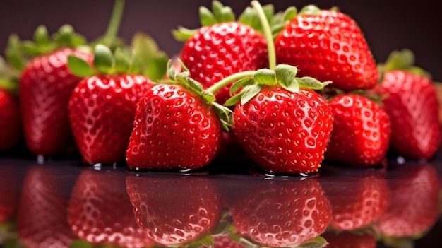 Strawberries on a reflective surface