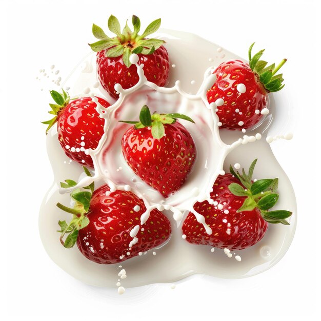 Photo strawberries splashing in milk