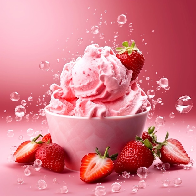 Strawberries and sweet dessert on raspberry background