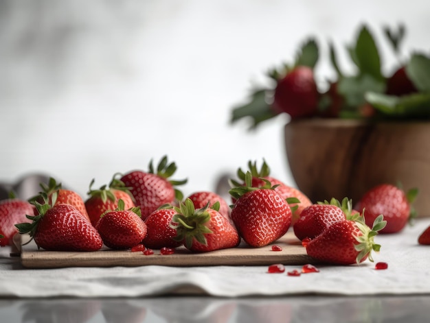 Strawberries on a table with a white background generative ai