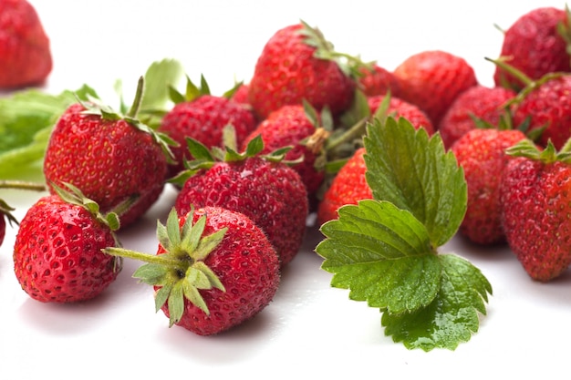 Strawberries with leaves. Isolated.