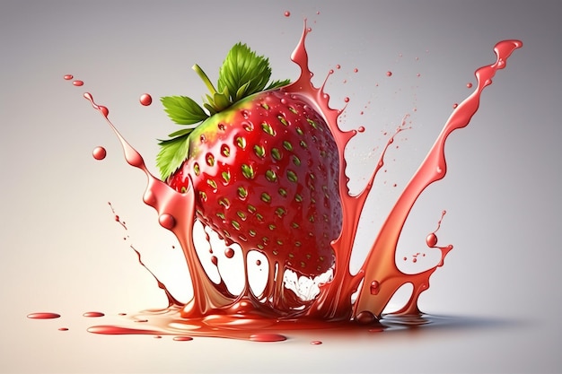 Strawberry 3d realistic transparent splash of juice.