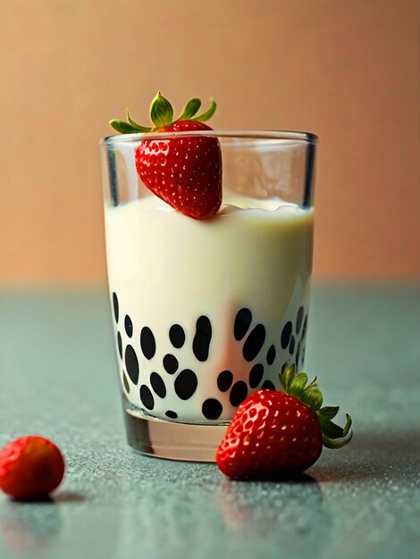 Strawberry becomes a glass of milk Put a black strawberry on the back and drops of water will escap