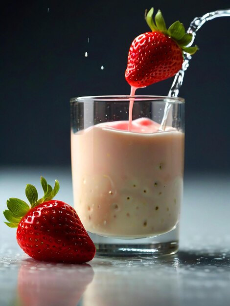 Strawberry becomes a glass of milk Put a black strawberry on the back and drops of water will escap